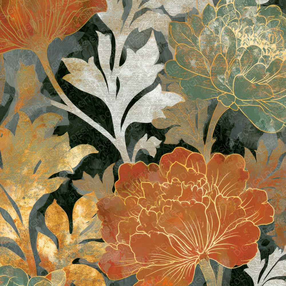 Photogram Morris Florals Rust Seamless Digital Paper Pack (DDD012772)