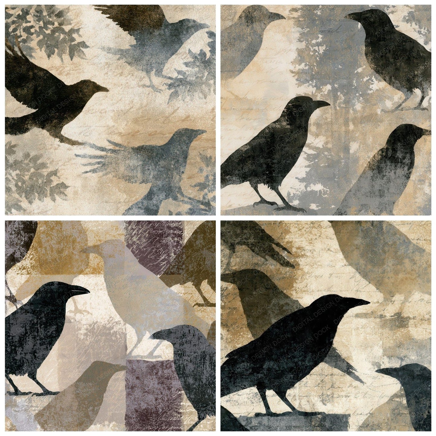 Photogram Raven Mushroom Ivory Digital Paper Pack (DDD012773)