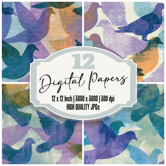 Risograph Pigeon Lilac Mint Digital Paper Pack (DDD012775)