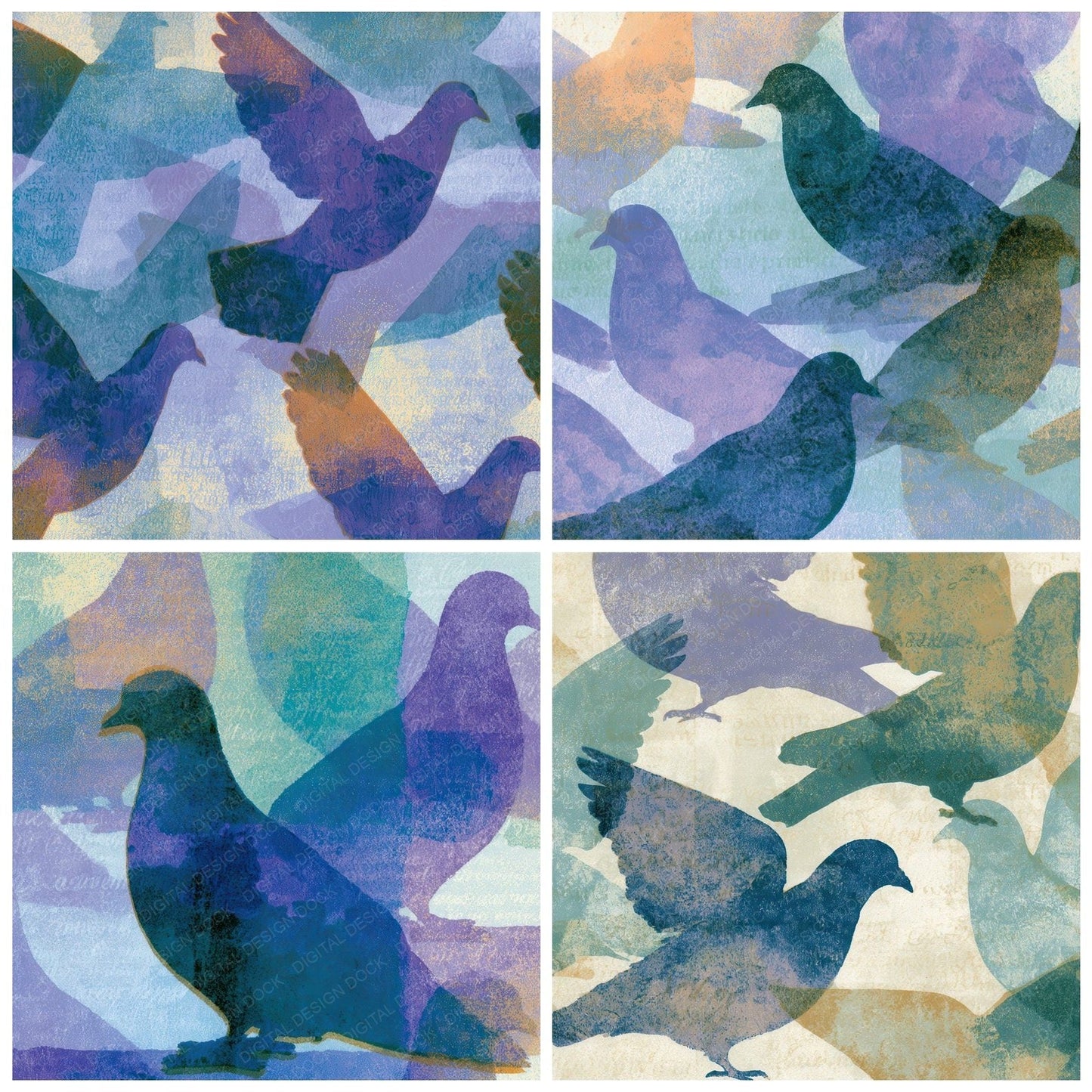 Risograph Pigeon Lilac Mint Digital Paper Pack (DDD012775)