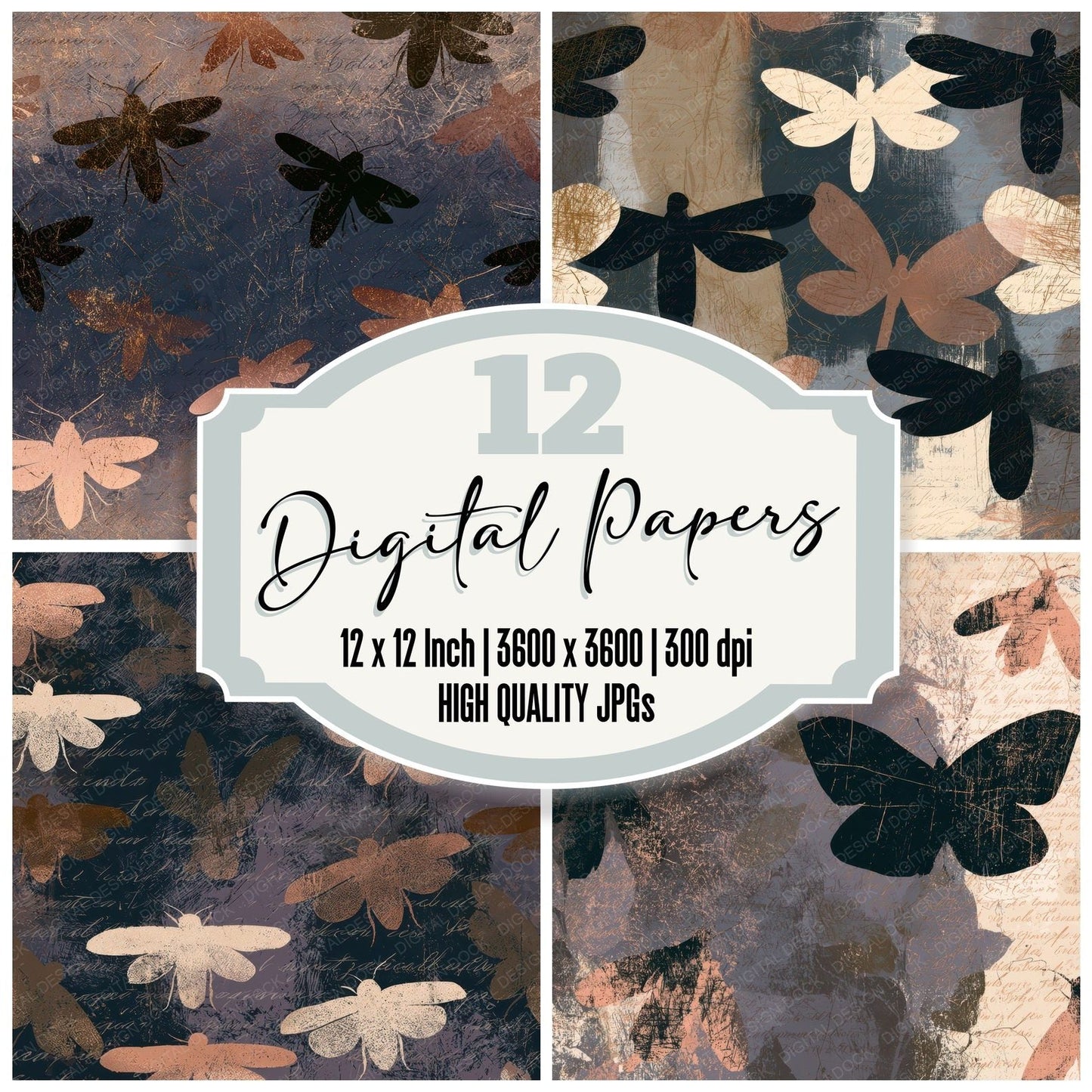 Scratchboard Fireflies Mushroom Ivory Digital Paper Pack (DDD012777)
