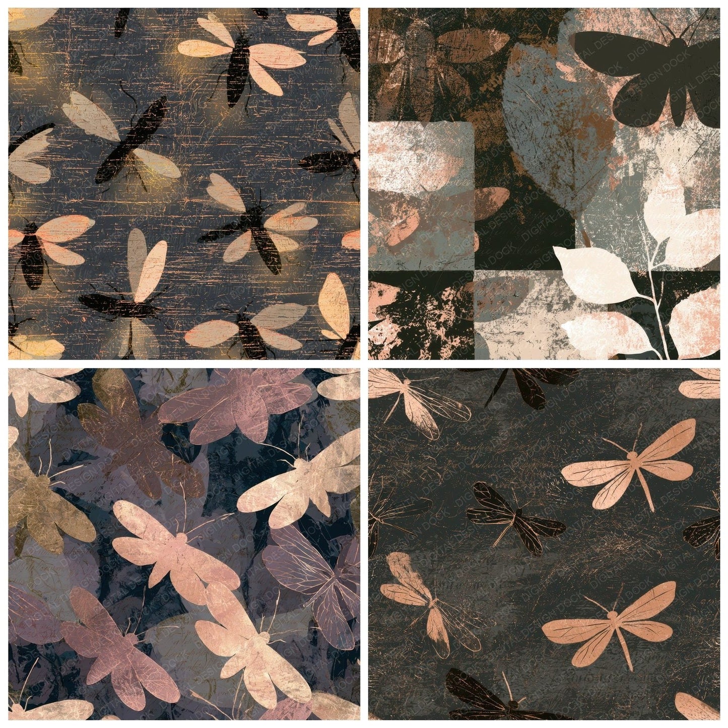 Scratchboard Fireflies Mushroom Ivory Digital Paper Pack (DDD012777)