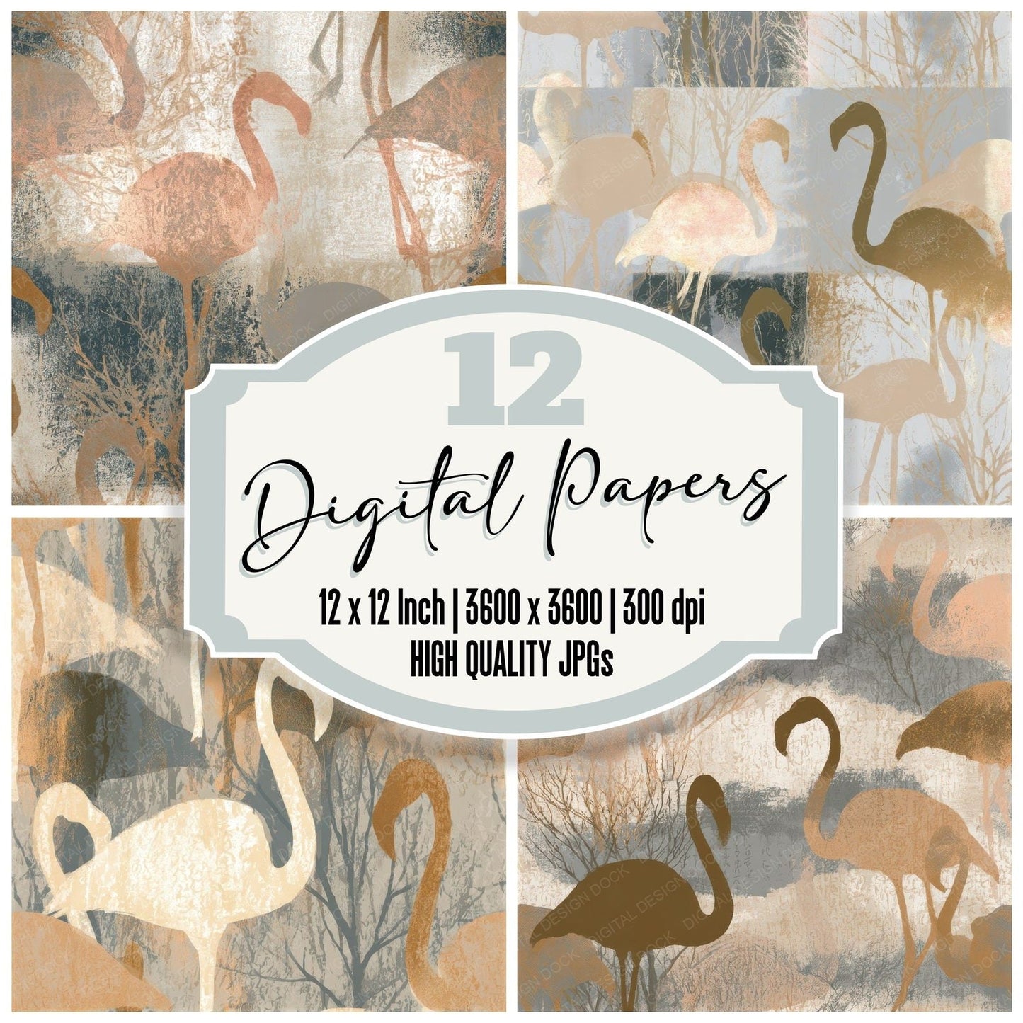 Screenprint Flamingo Biscuit Seamless Digital Paper Pack (DDD012778)