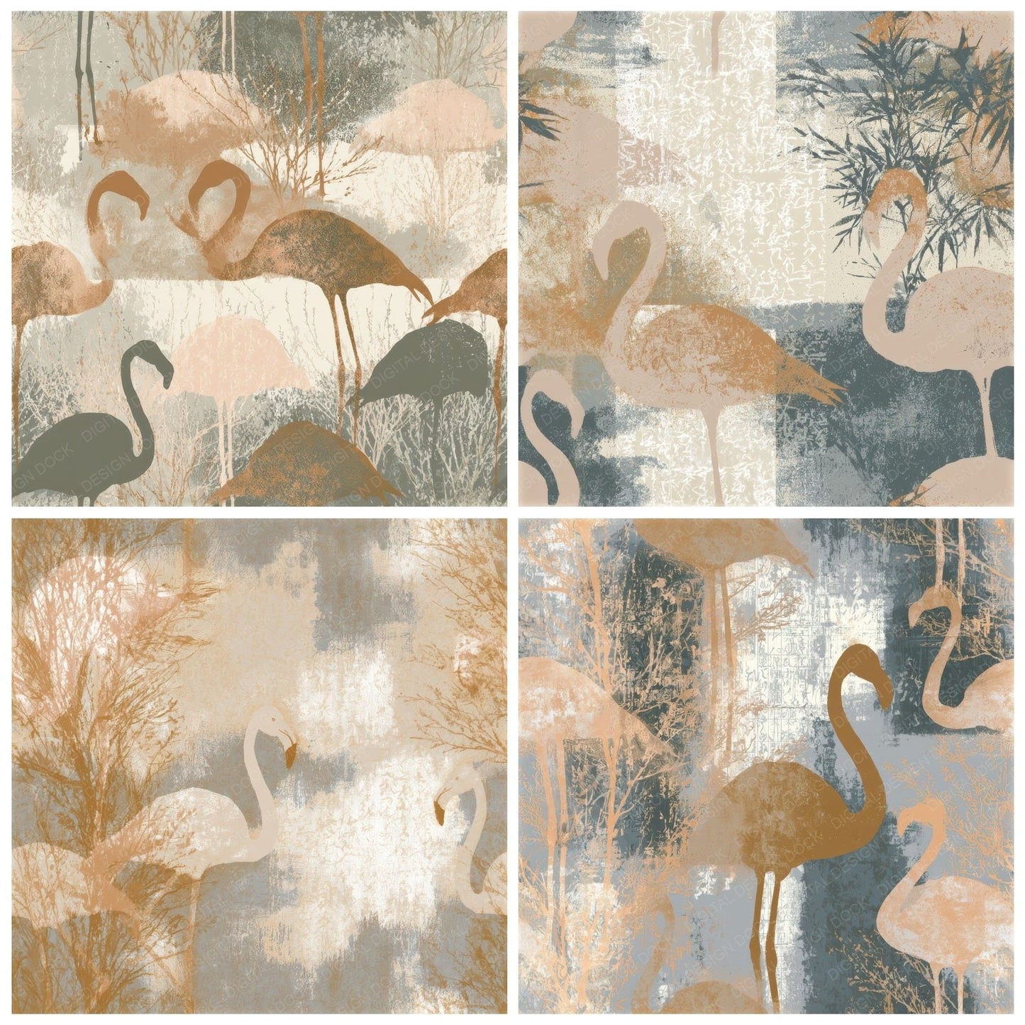 Screenprint Flamingo Biscuit Seamless Digital Paper Pack (DDD012778)