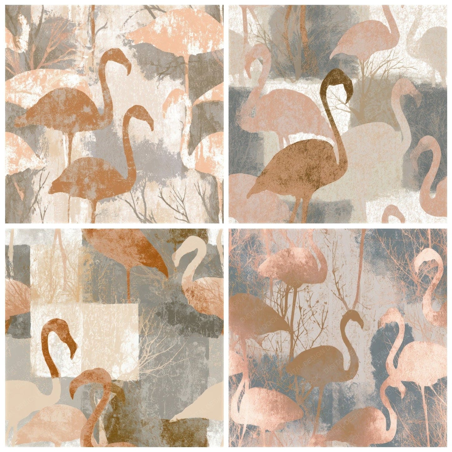 Screenprint Flamingo Biscuit Seamless Digital Paper Pack (DDD012778)