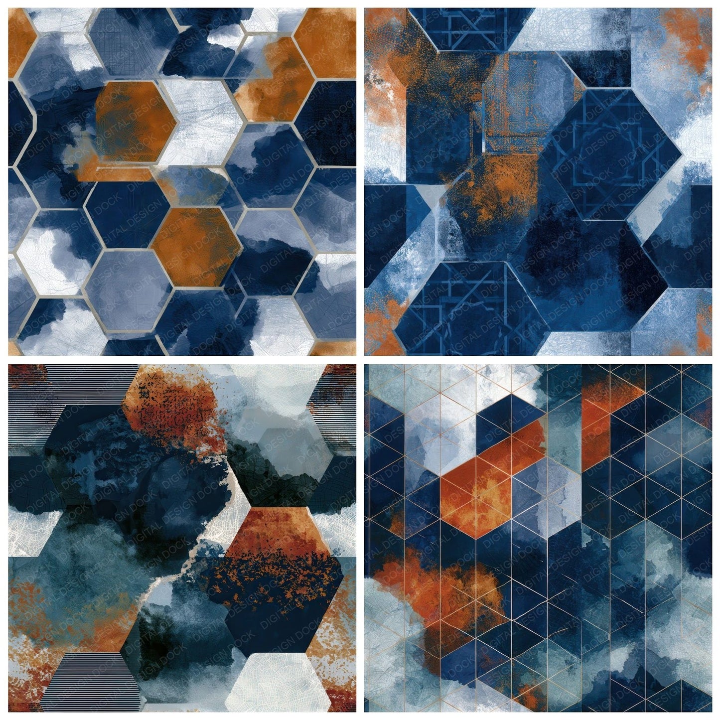 Sumi-e Tessellation Navy Chalk Seamless Digital Paper Pack (DDD012779)