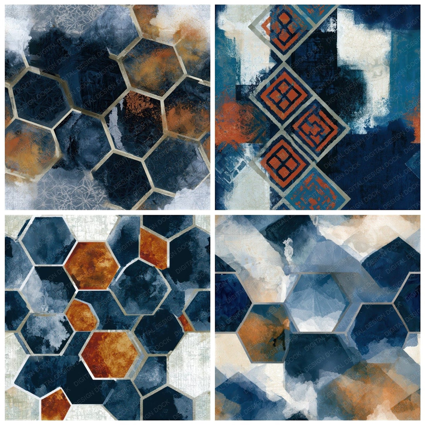 Sumi-e Tessellation Navy Chalk Seamless Digital Paper Pack (DDD012779)