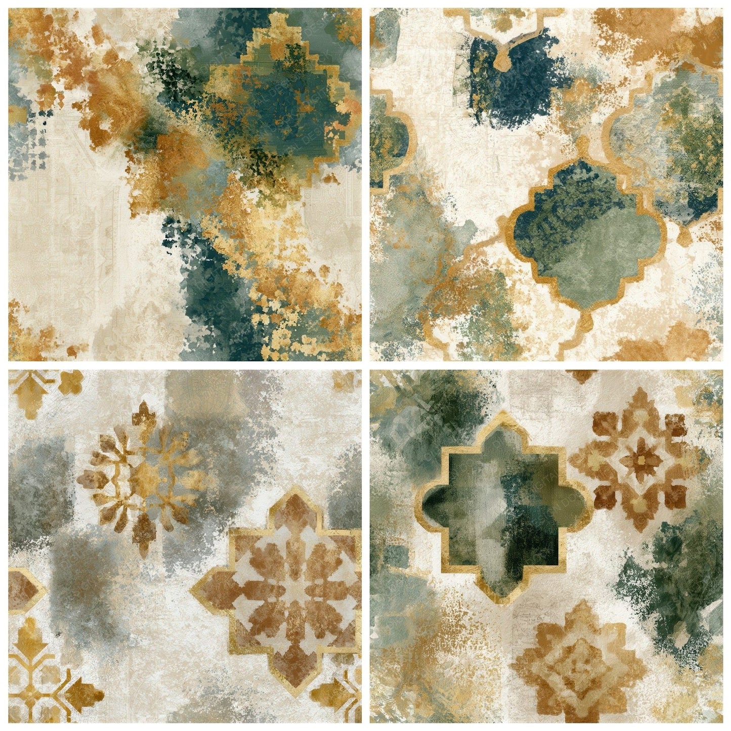 Watercolour Persian Rug Tobacco Sage Seamless Digital Paper Pack (DDD012781)