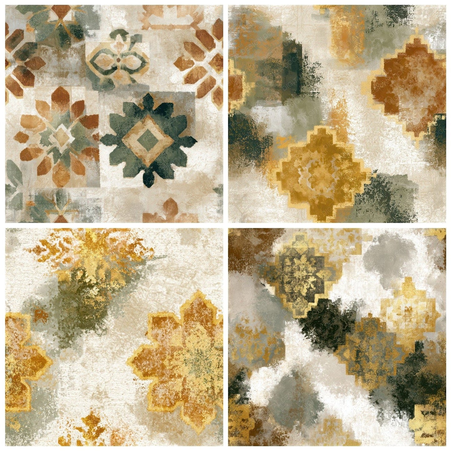 Watercolour Persian Rug Tobacco Sage Seamless Digital Paper Pack (DDD012781)