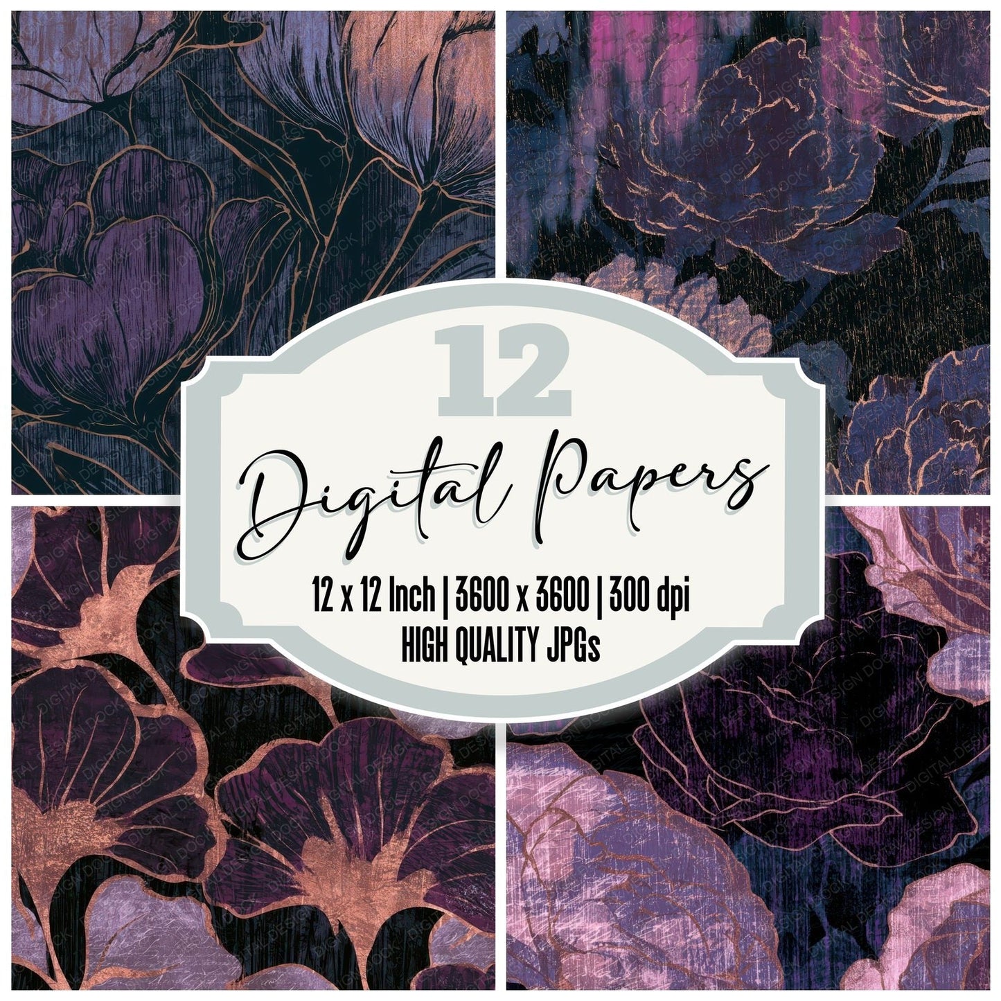 Woodcut Aurora Pearl Aubergine Digital Paper Pack (DDD012783)