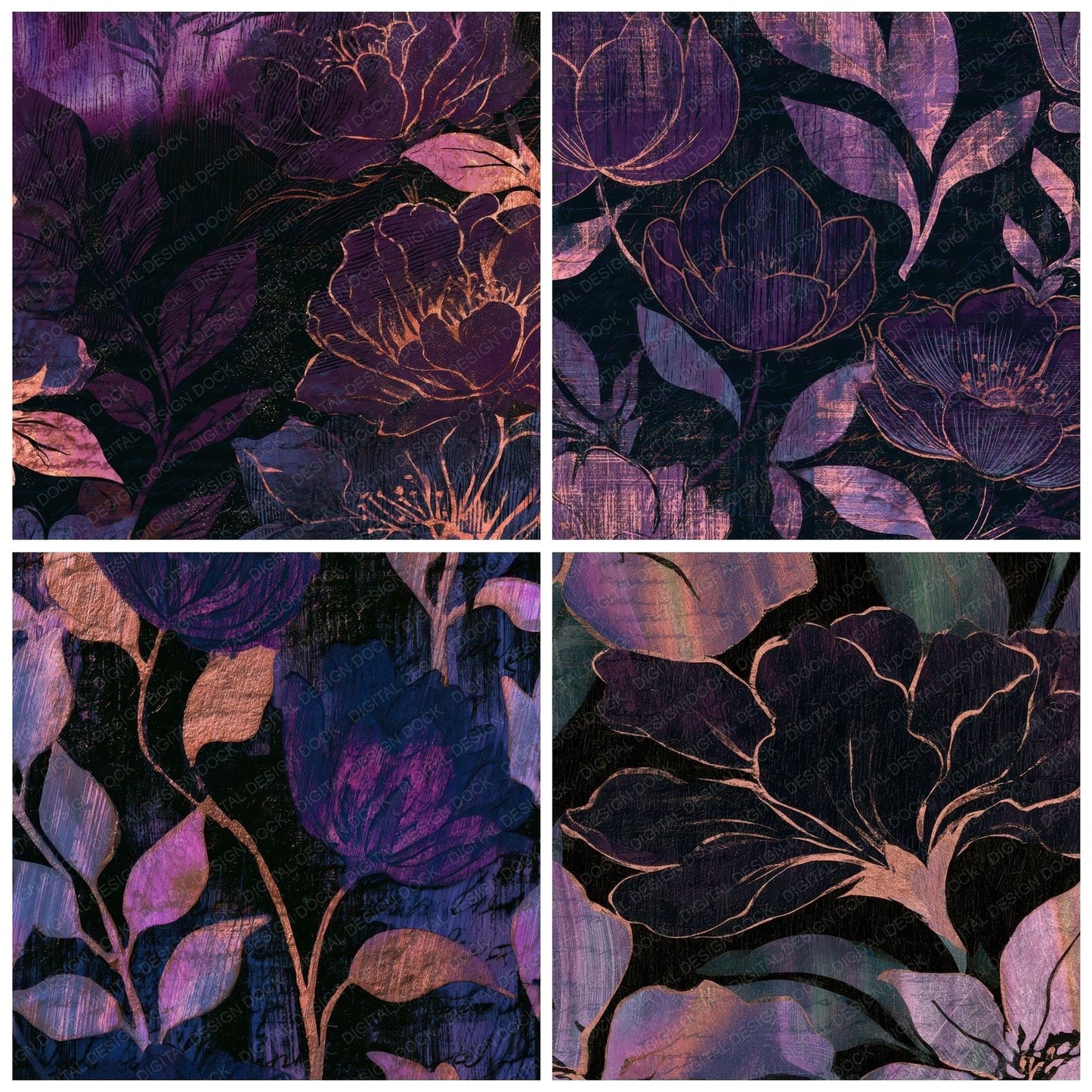 Woodcut Aurora Pearl Aubergine Digital Paper Pack (DDD012783)