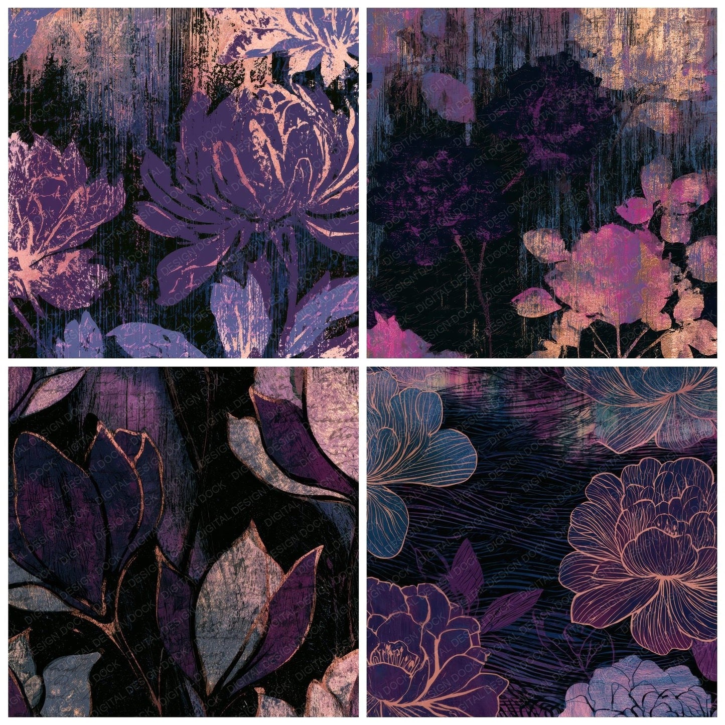 Woodcut Aurora Pearl Aubergine Digital Paper Pack (DDD012783)