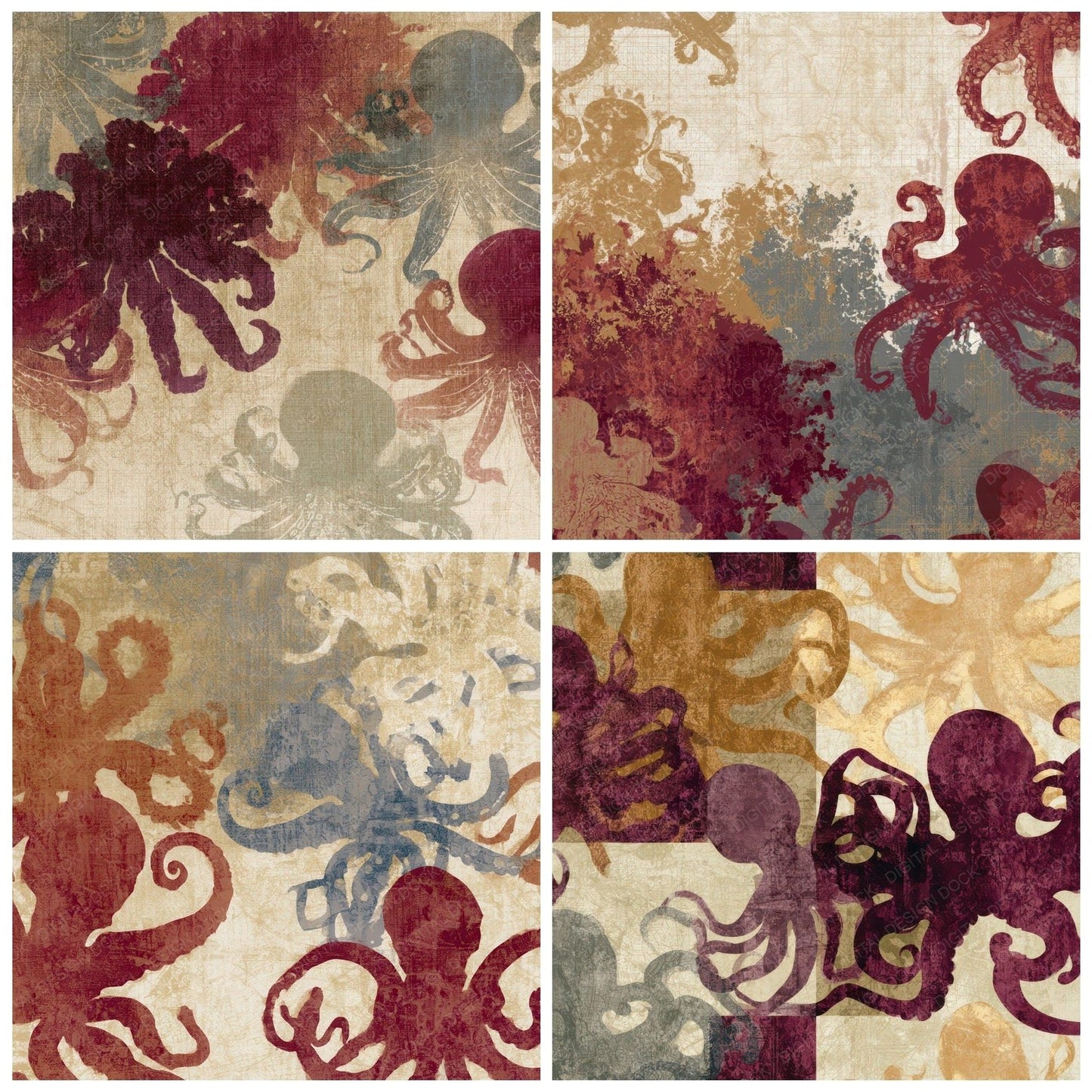 Xray Octopus Cinnamon Burgundy Digital Paper Pack (DDD012784)