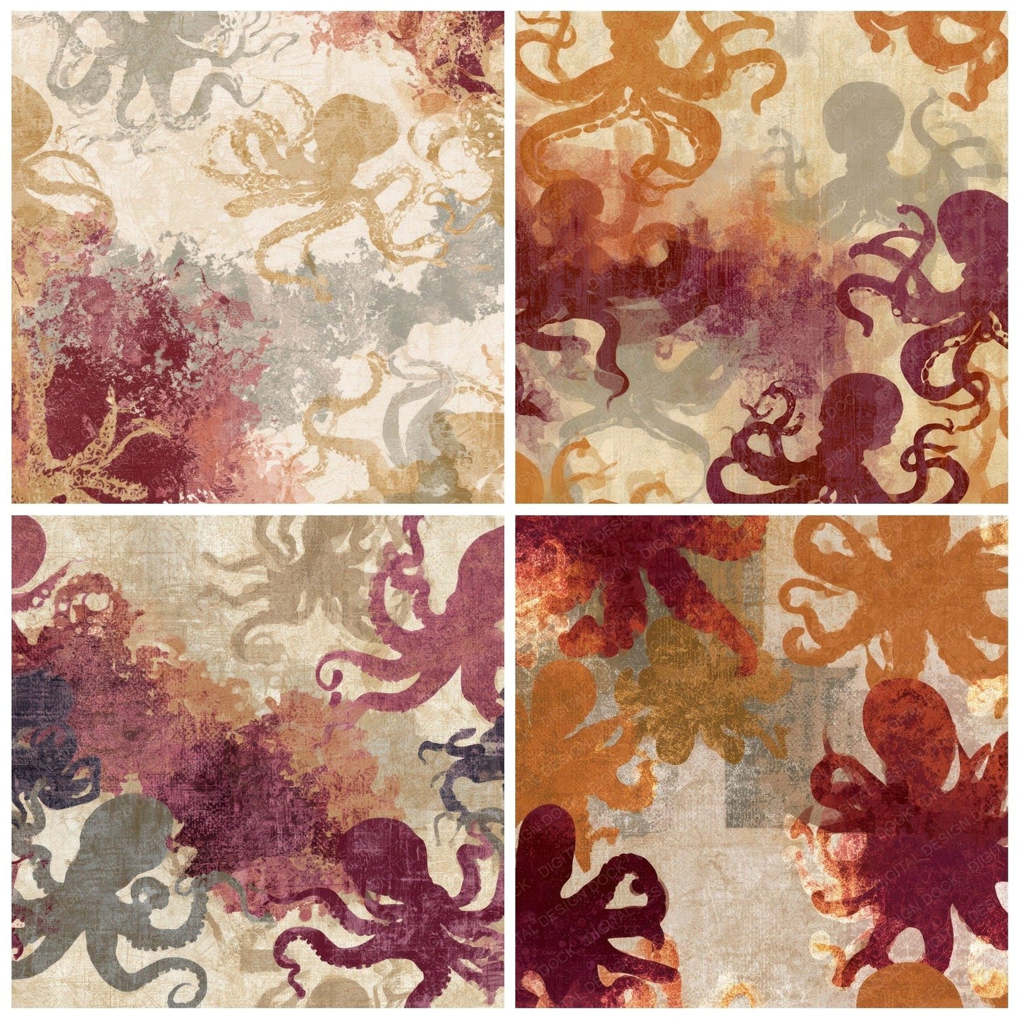 Xray Octopus Cinnamon Burgundy Digital Paper Pack (DDD012784)
