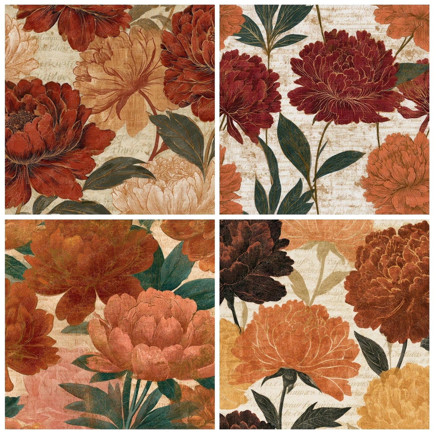 Antique Botanical Peony Rust Digital Paper Pack (DDD012785)