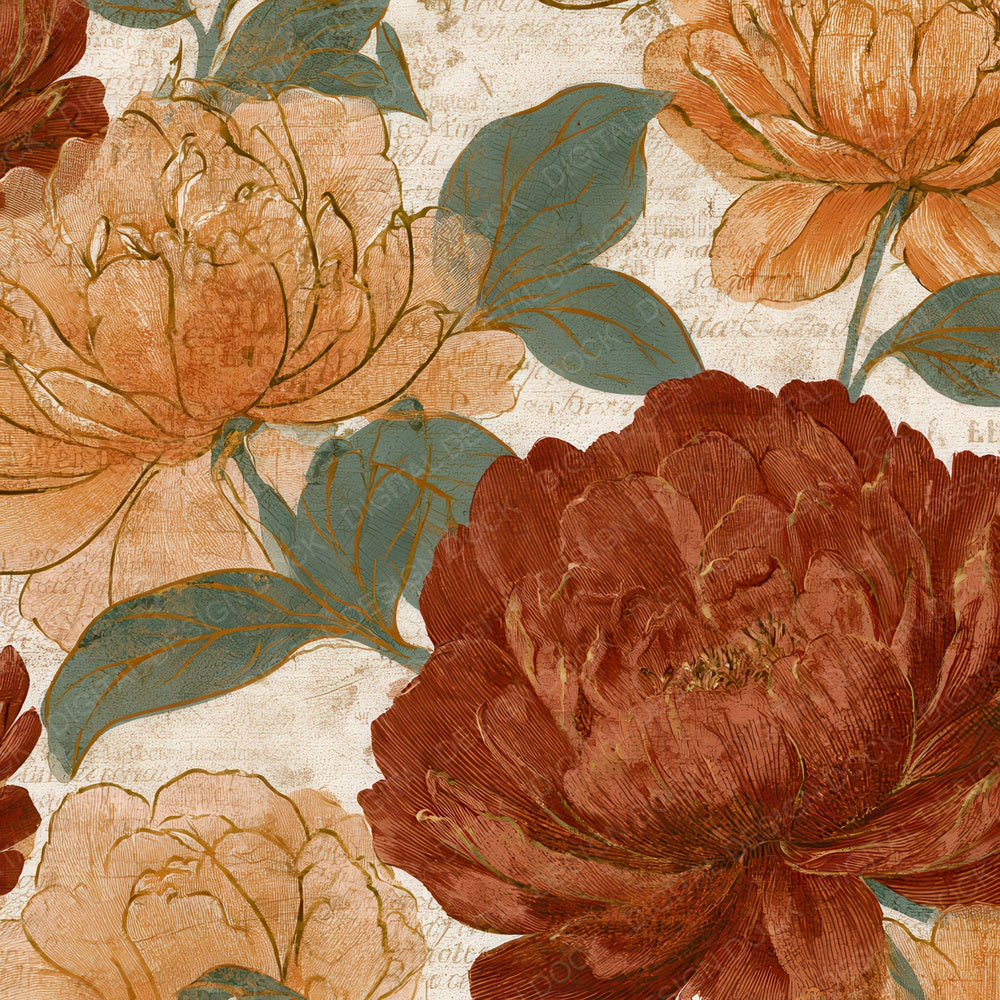 Antique Botanical Peony Rust Digital Paper Pack (DDD012785)