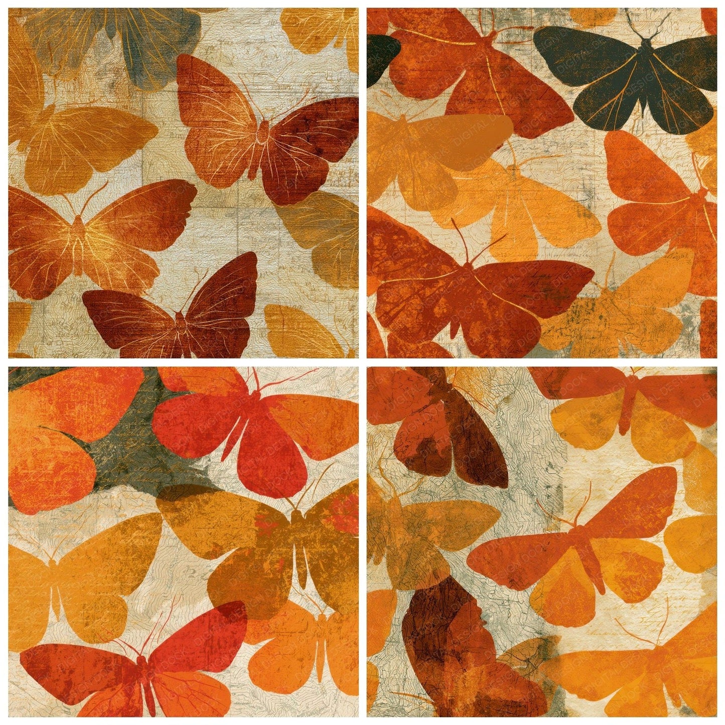 Antique Map Moths Burnt Orange Digital Paper Pack (DDD012786)