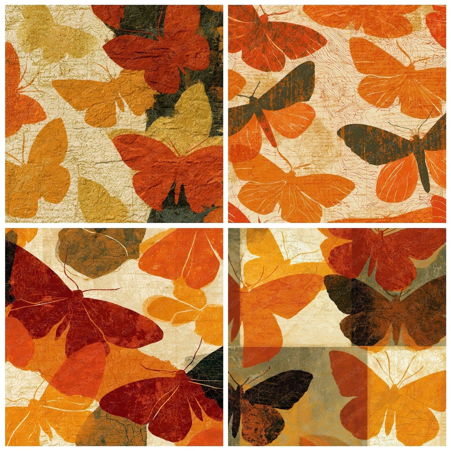Antique Map Moths Burnt Orange Digital Paper Pack (DDD012786)