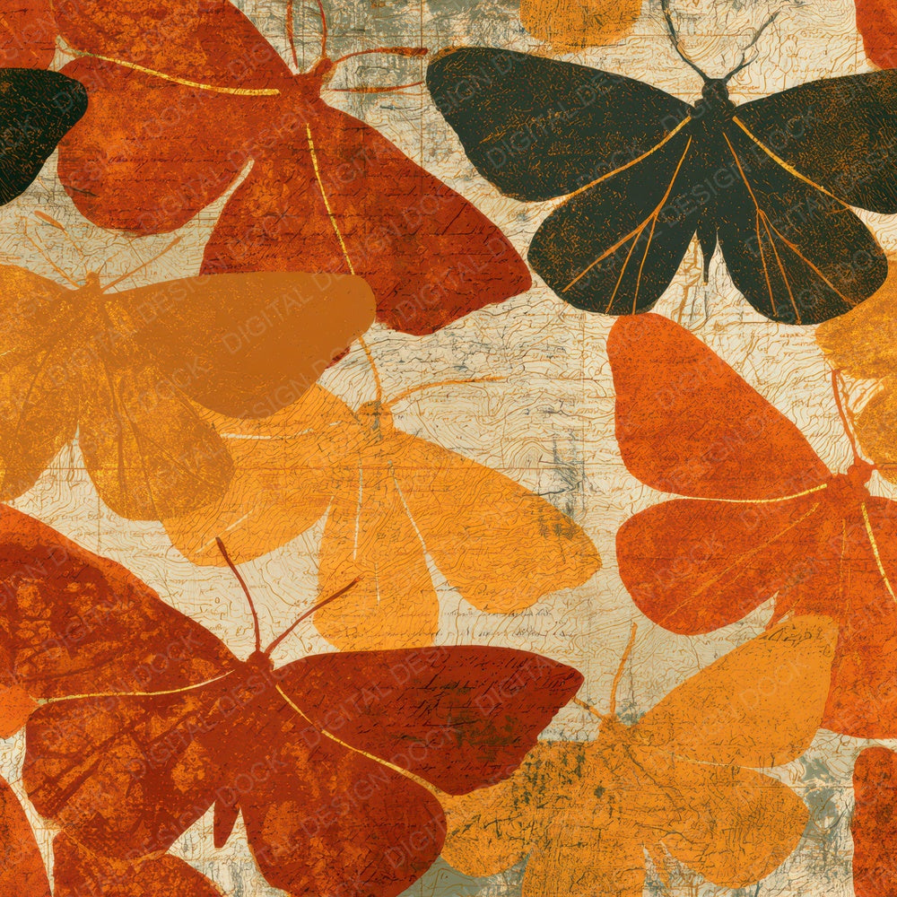 Antique Map Moths Burnt Orange Digital Paper Pack (DDD012786)