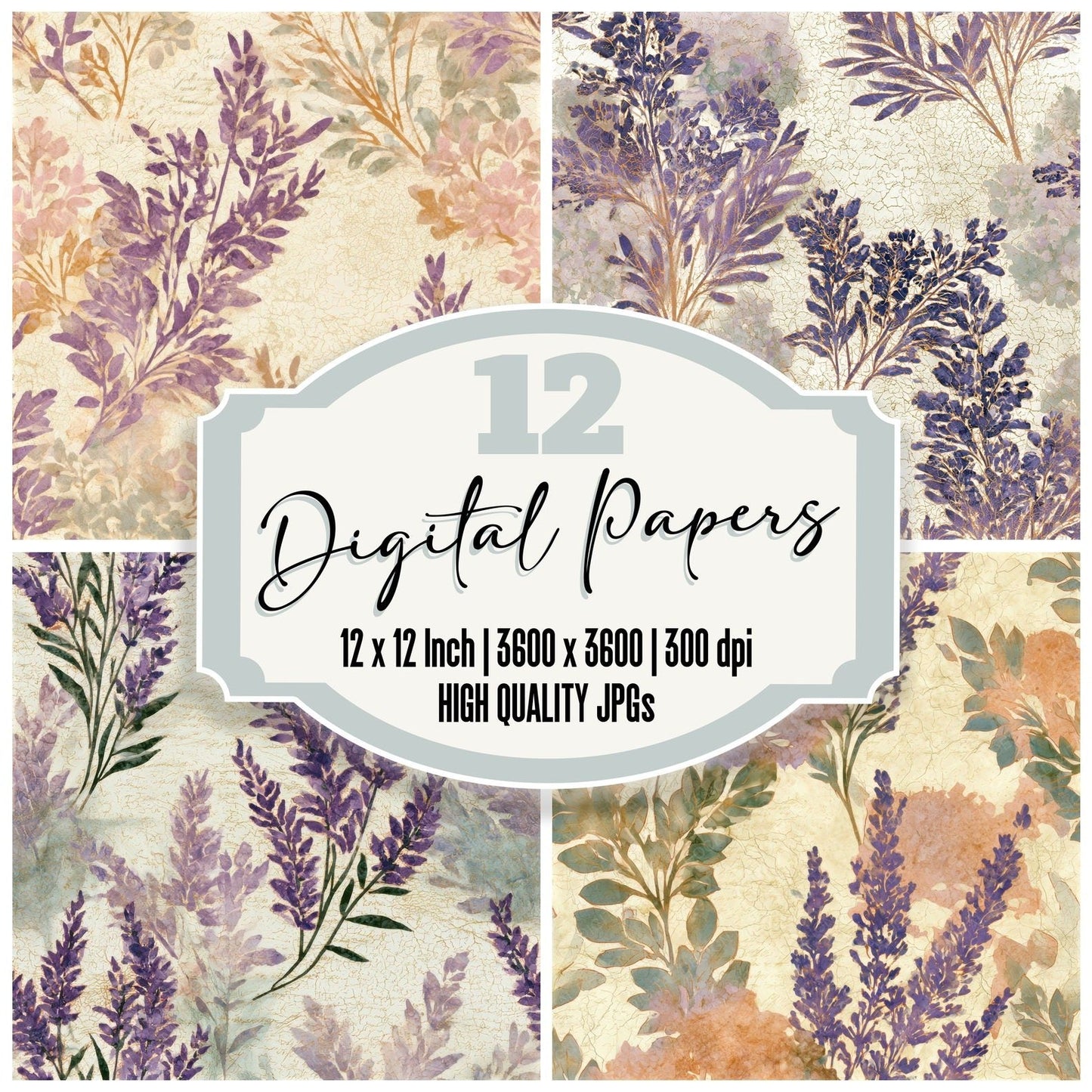Batik Lavender Sage Primrose Seamless Digital Paper Pack (DDD012787)