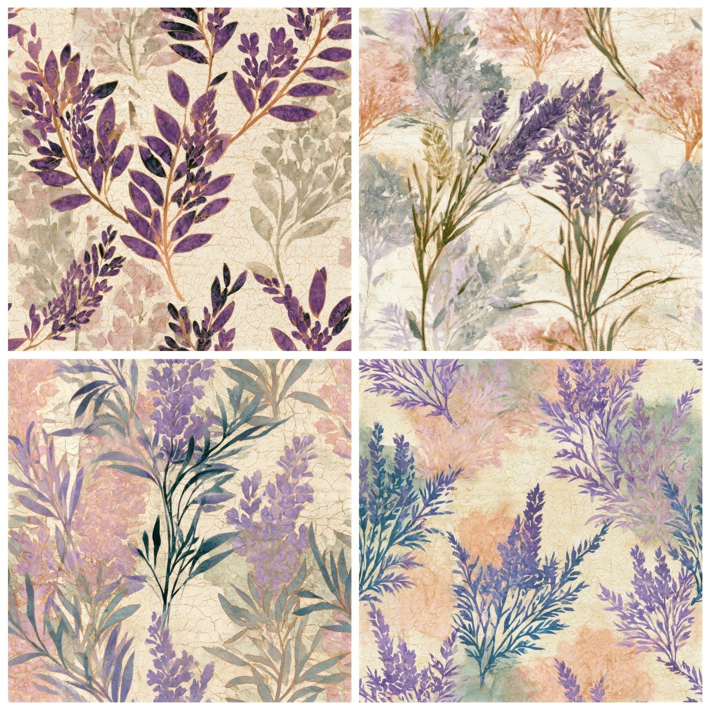 Batik Lavender Sage Primrose Seamless Digital Paper Pack (DDD012787)