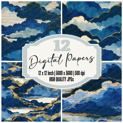 Cyanotype Clouds Sapphire Bone Digital Paper Pack (DDD012788)