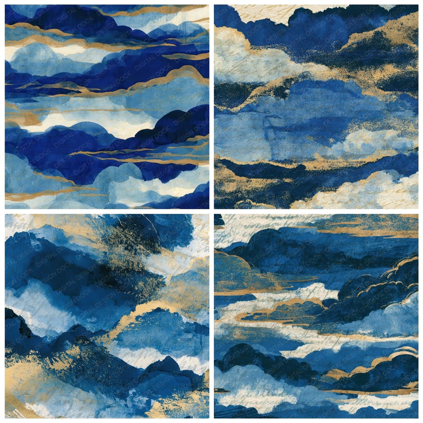 Cyanotype Clouds Sapphire Bone Digital Paper Pack (DDD012788)