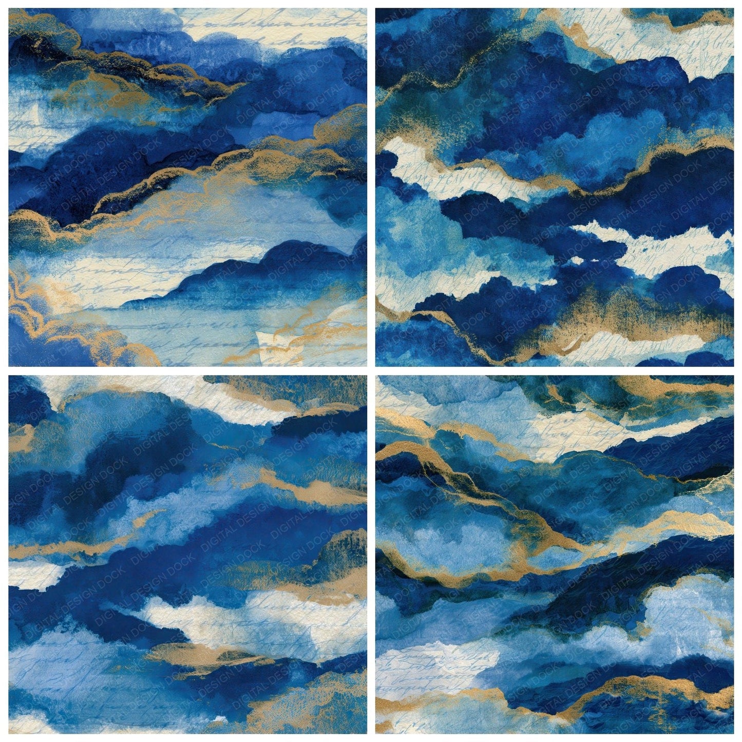 Cyanotype Clouds Sapphire Bone Digital Paper Pack (DDD012788)