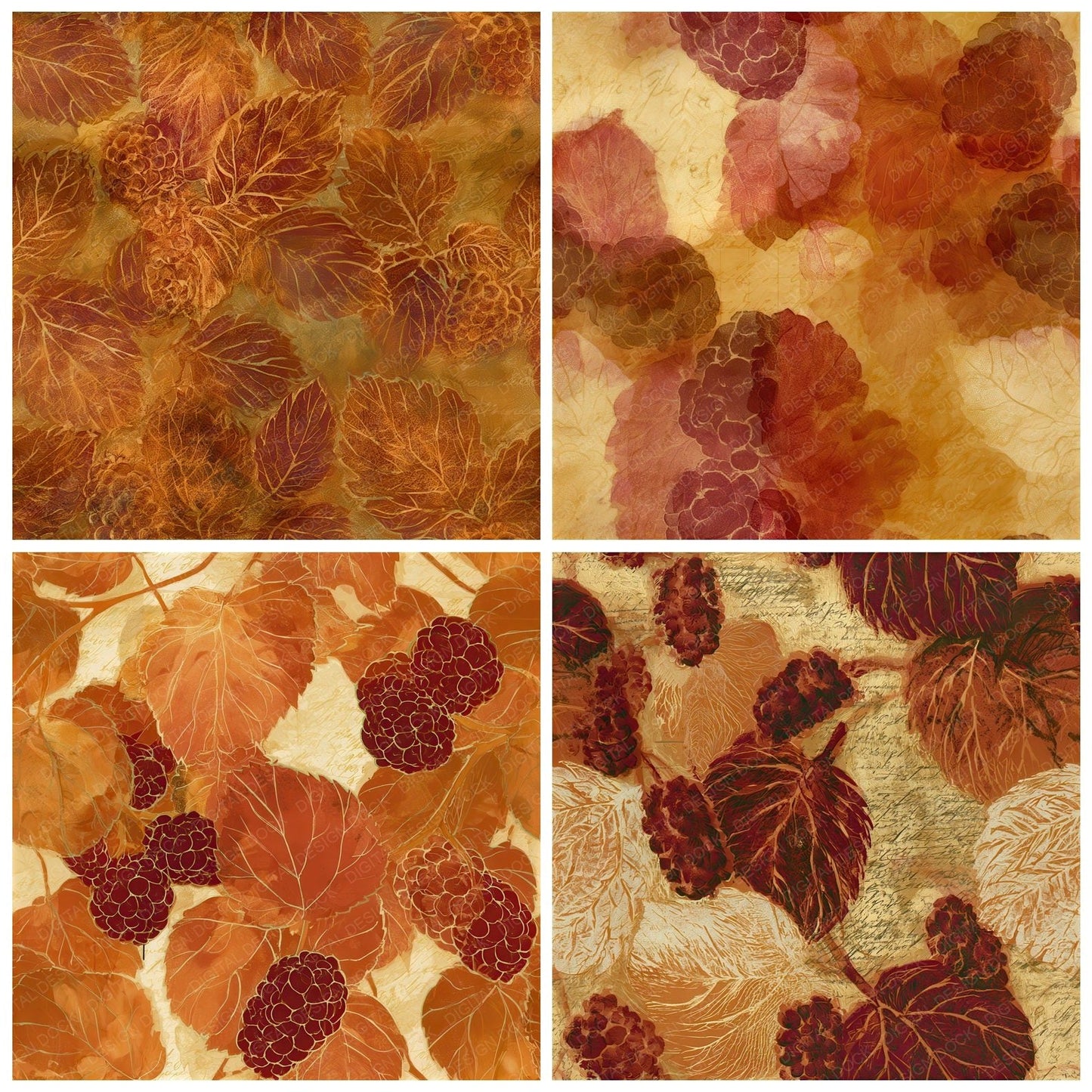 Drypoint Mulberries Rust Gold Seamless Digital Paper Pack (DDD012789)