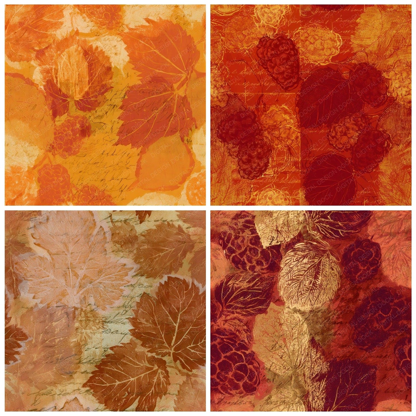Drypoint Mulberries Rust Gold Seamless Digital Paper Pack (DDD012789)