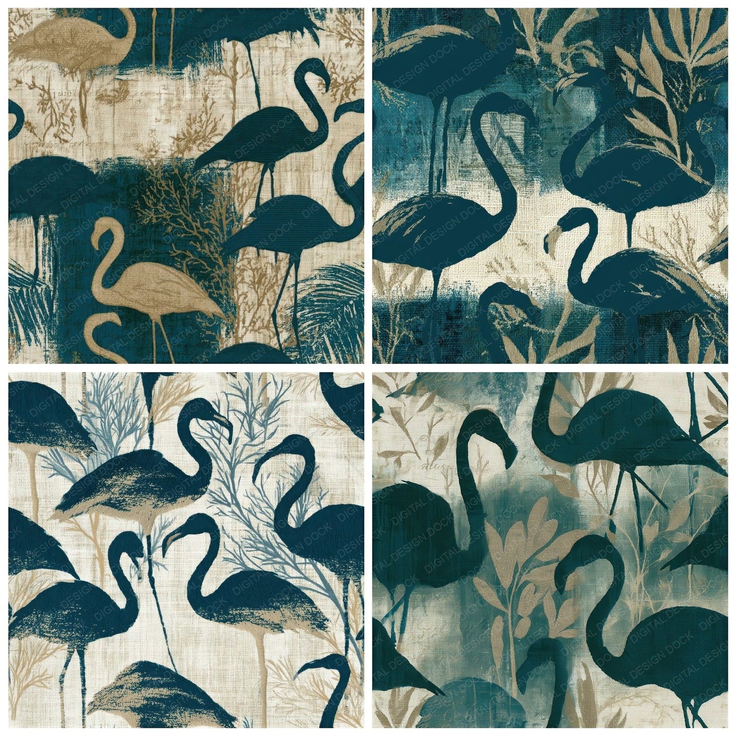 Embroidery Flamingo Teal Bone Seamless Digital Paper Pack (DDD012790)