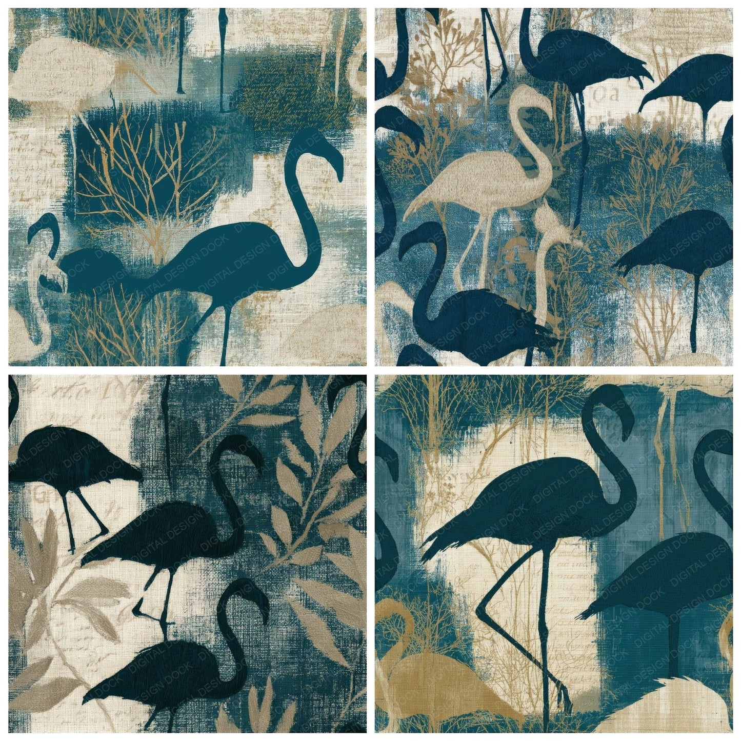 Embroidery Flamingo Teal Bone Seamless Digital Paper Pack (DDD012790)