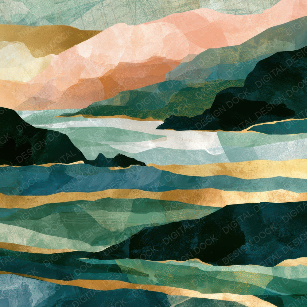 Gouache Coastal Cliffs Dewy Green Seamless Digital Paper Pack (DDD012791)