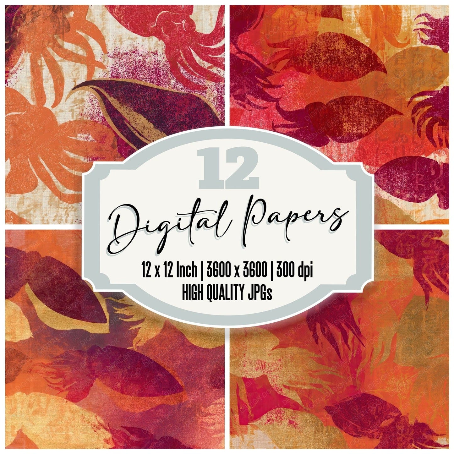 Risograph Cuttlefish Pumpkin Mulled Wine Digital Paper Pack (DDD012794)