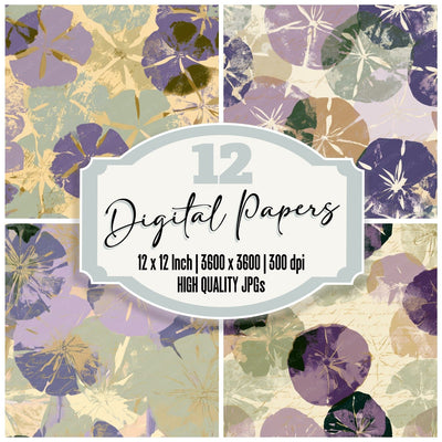 Screenprint Sand Dollar Lilac Sage digital paper pack cover showing four of the 12 papers