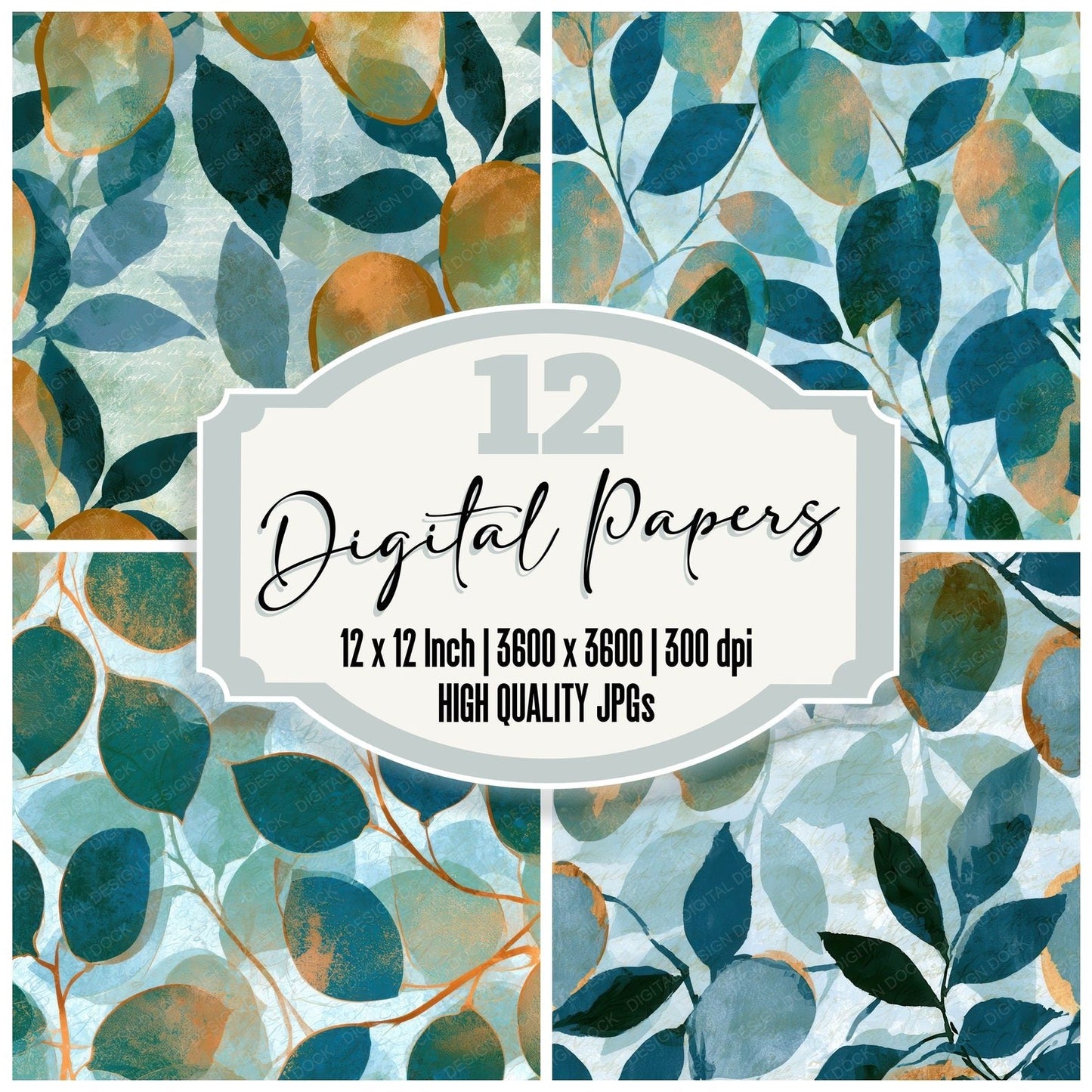 Sumi-e Mango Seafoam White Digital Paper Pack (DDD012796)