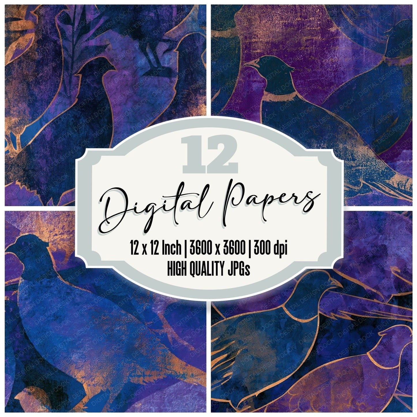 Woodblock Pheasant Amethyst Pearl Digital Paper Pack (DDD012797)
