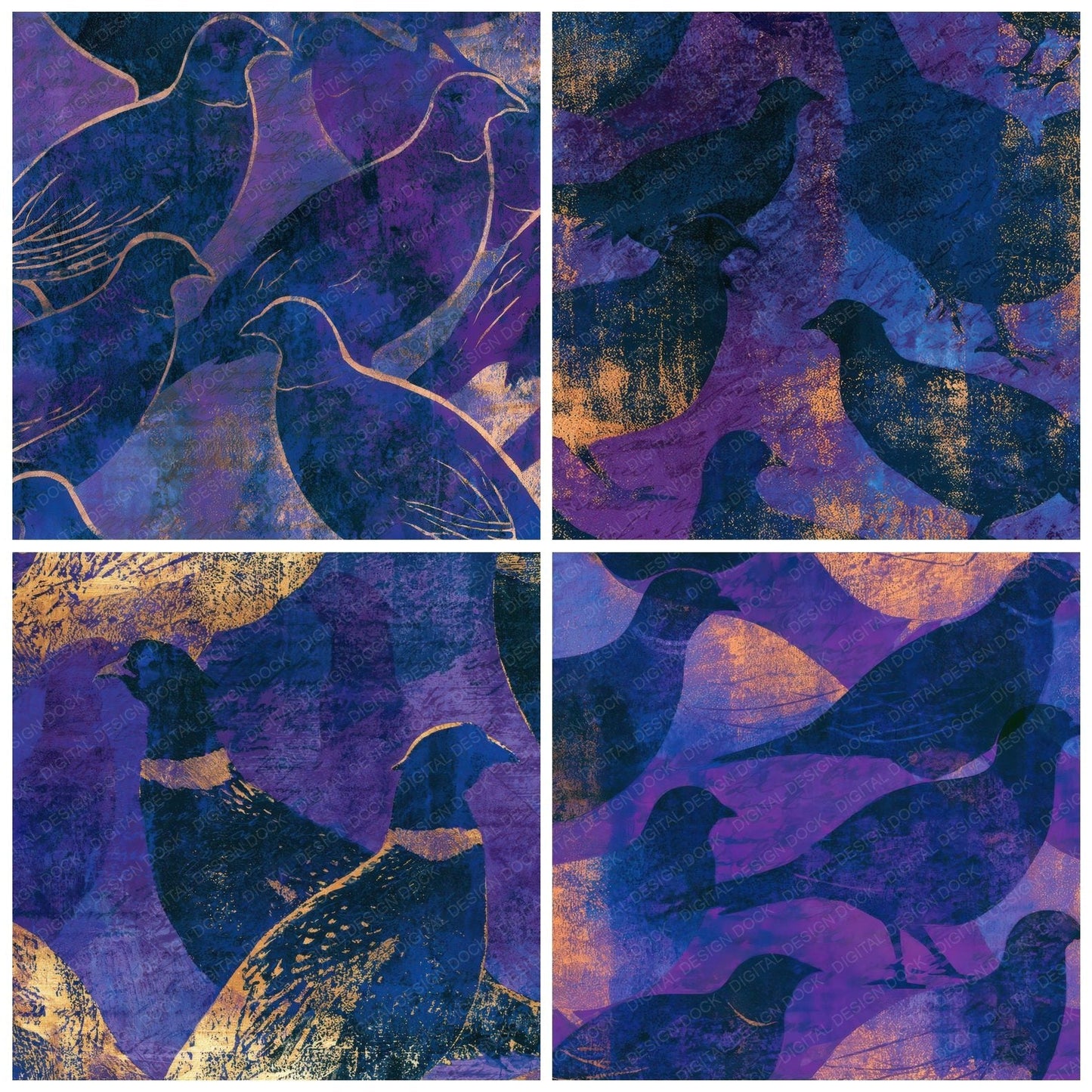 Woodblock Pheasant Amethyst Pearl Digital Paper Pack (DDD012797)