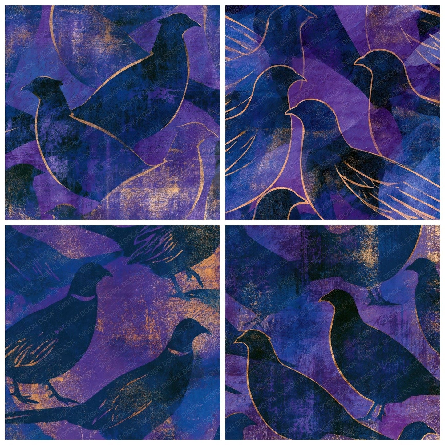 Woodblock Pheasant Amethyst Pearl Digital Paper Pack (DDD012797)