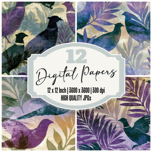 Woodblock Pheasant Lilac Sage Digital Paper Pack (DDD012798)