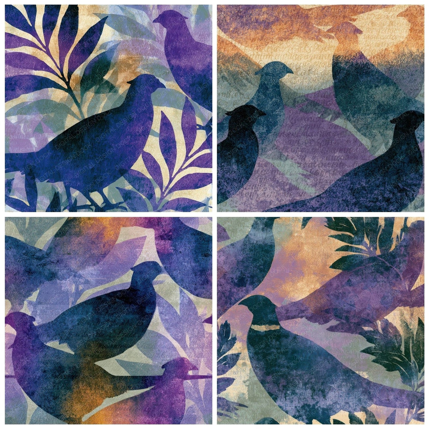 Woodblock Pheasant Lilac Sage Digital Paper Pack (DDD012798)