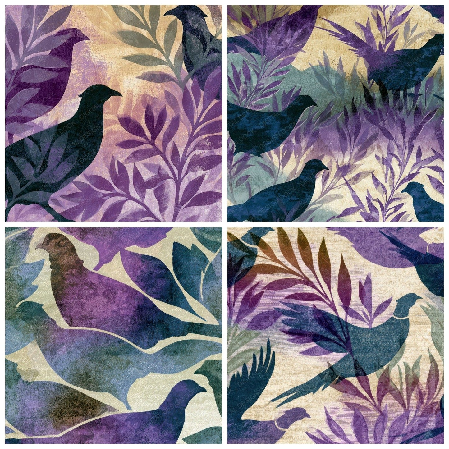 Woodblock Pheasant Lilac Sage Digital Paper Pack (DDD012798)