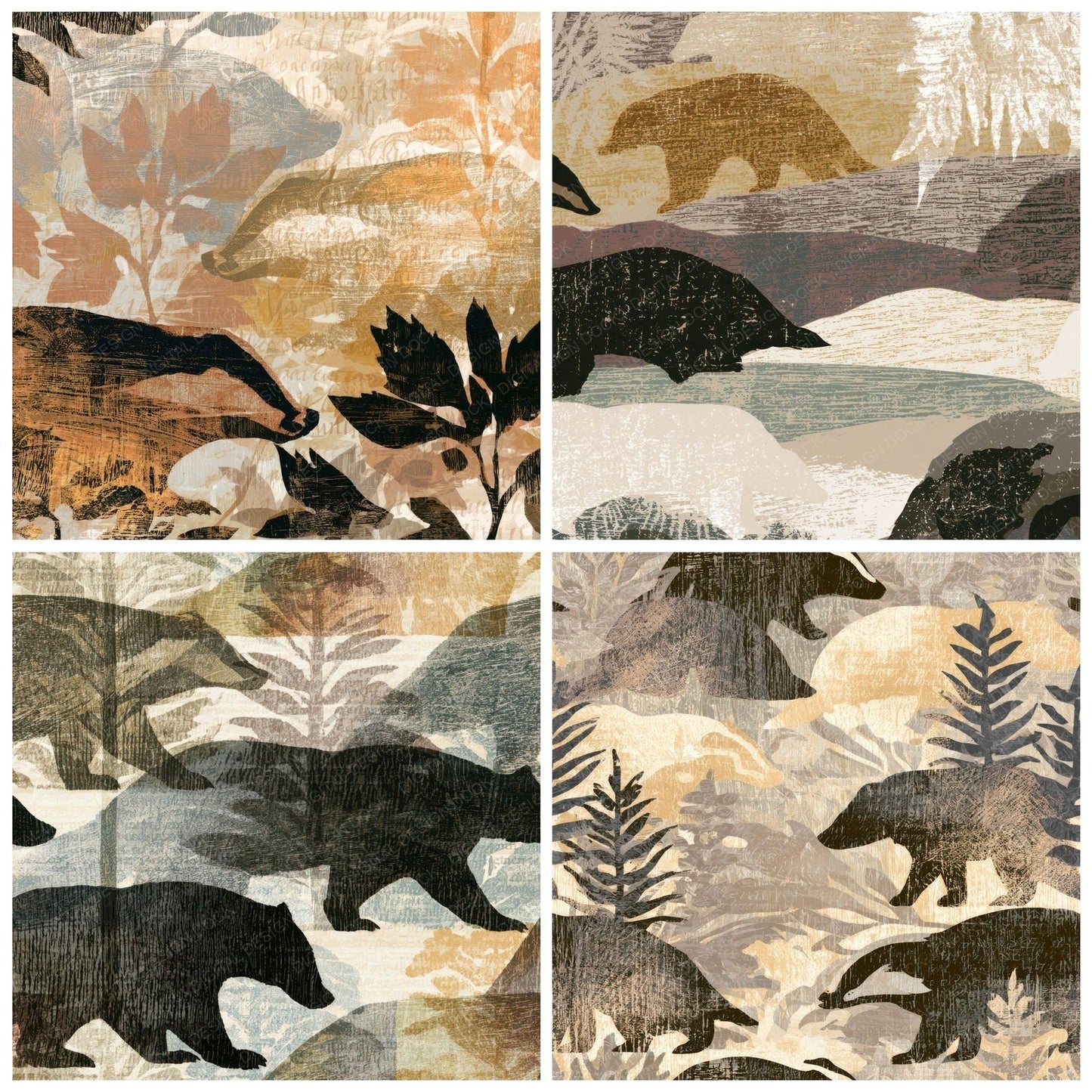 Woodcut Badger Mushroom Ivory Digital Paper Pack (DDD012799)