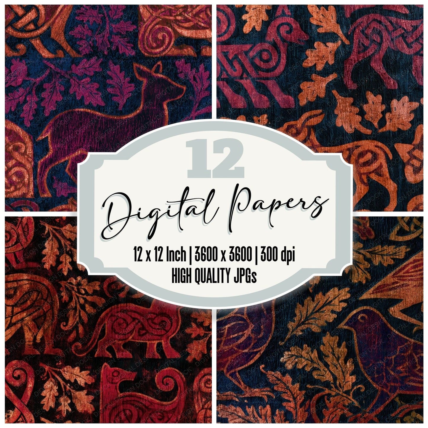 Woodcut Celtic Knot Oxblood Digital Paper Pack (DDD012800)