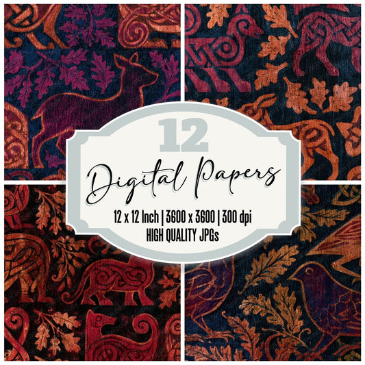 Woodcut Celtic Knot Oxblood Digital Paper Pack (DDD012800)