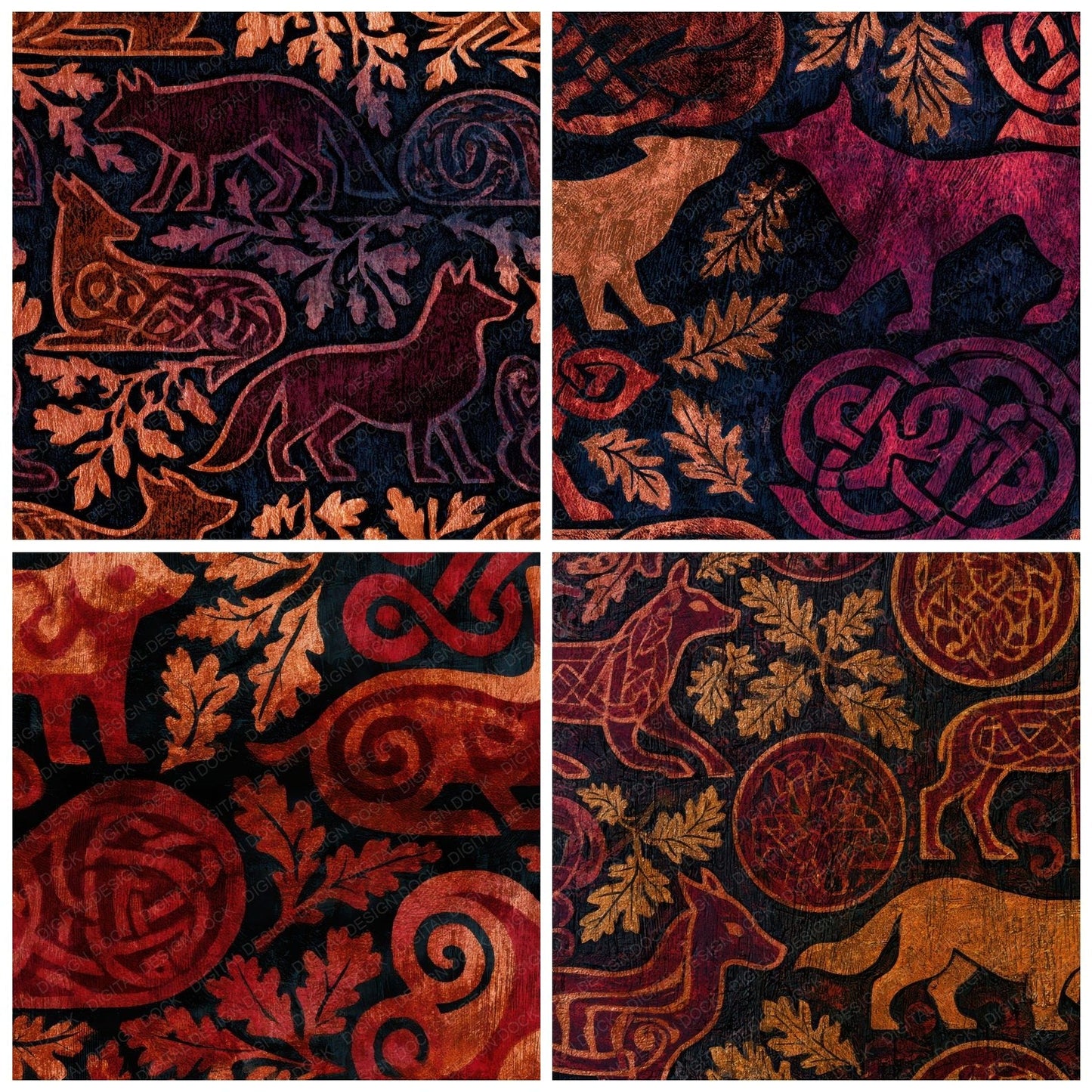 Woodcut Celtic Knot Oxblood Digital Paper Pack (DDD012800)