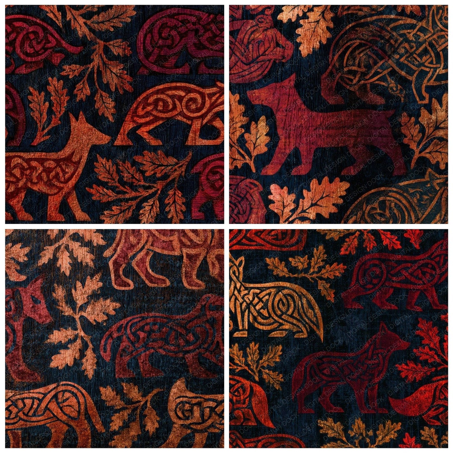Woodcut Celtic Knot Oxblood Digital Paper Pack (DDD012800)