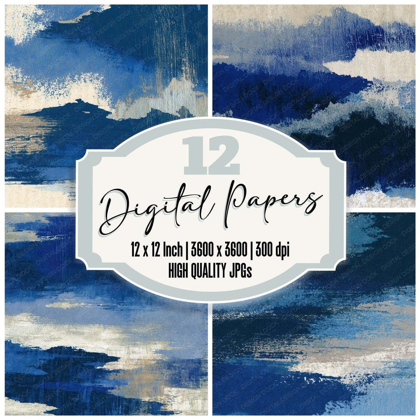 Woodcut Gradient Indigo Ivory Digital Paper Pack (DDD012801)