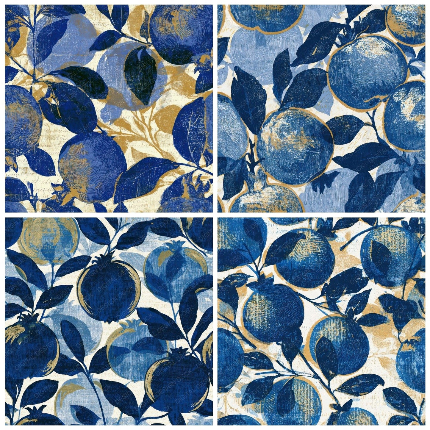 Woodcut Quince Indigo Ivory Digital Paper Pack (DDD012802)