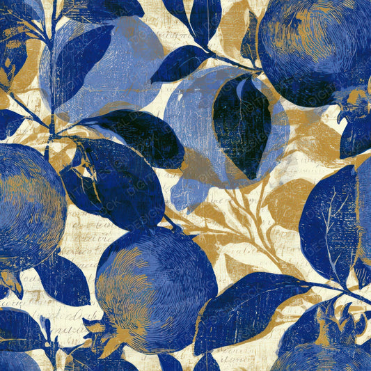 Woodcut Quince Indigo Ivory Digital Paper Pack (DDD012802)